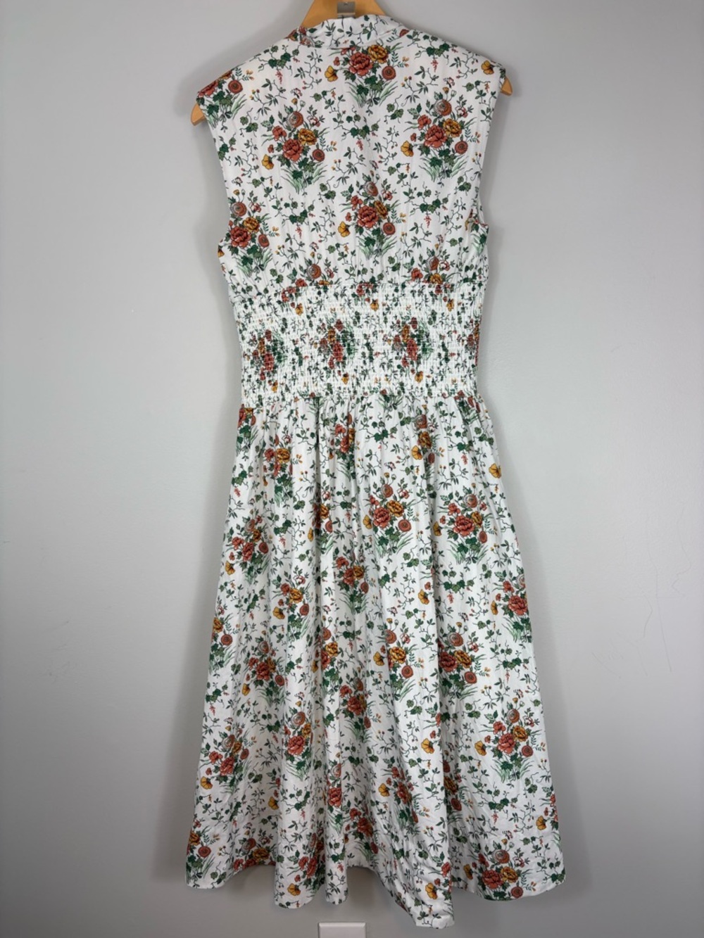 Anthropologie The Tommie cap sleeve smocked front zip floral midi - Picture 12 of 14